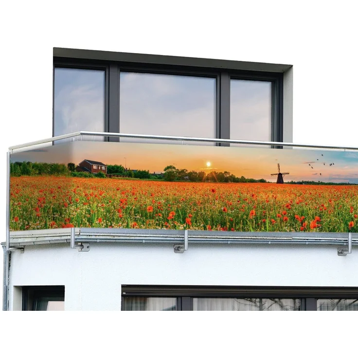 Maximex Balkon-Sichtschutz Mod. Mohnfeld, 5m,blickdichte Balkonverkleidung, UV- und witterungsbeständig, schnelltrocknend und reißfest, zuschneidbar, Kunststoff