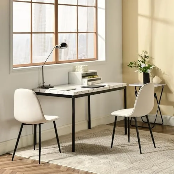 FurnitureR Banketttische, rechteckig, aus weißem Marmorimitat, für 4 bis 6 Personen, Dicke Holzplatte mit Metallstruktur, für Schulungen, Meetings, Konferenzen, Mahlzeiten, 120 x 70 x 75 cm