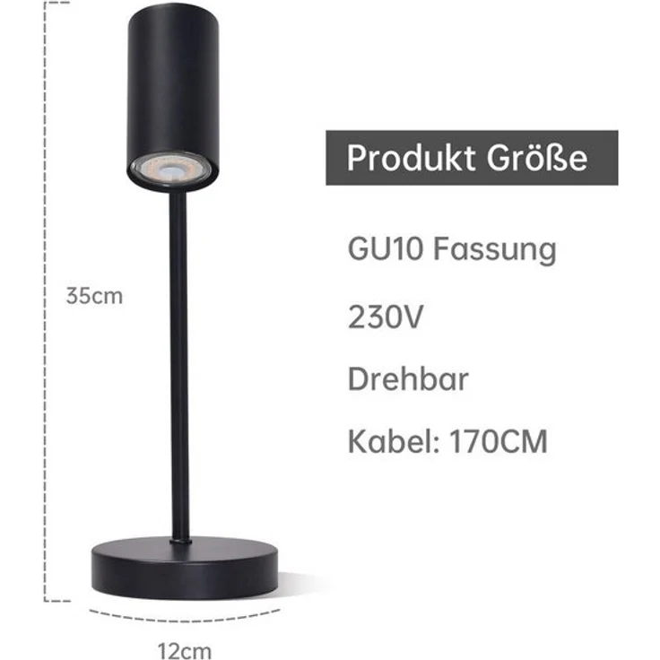 Nettlife Tischleuchte Nachttischlampe Schwarz/Weiß/Gold GU10 mit kabel Schlafzimmer, Schwenkbar 350°, LED wechselbar, Metall Schreibtischlampe Leselampe – Bild 4