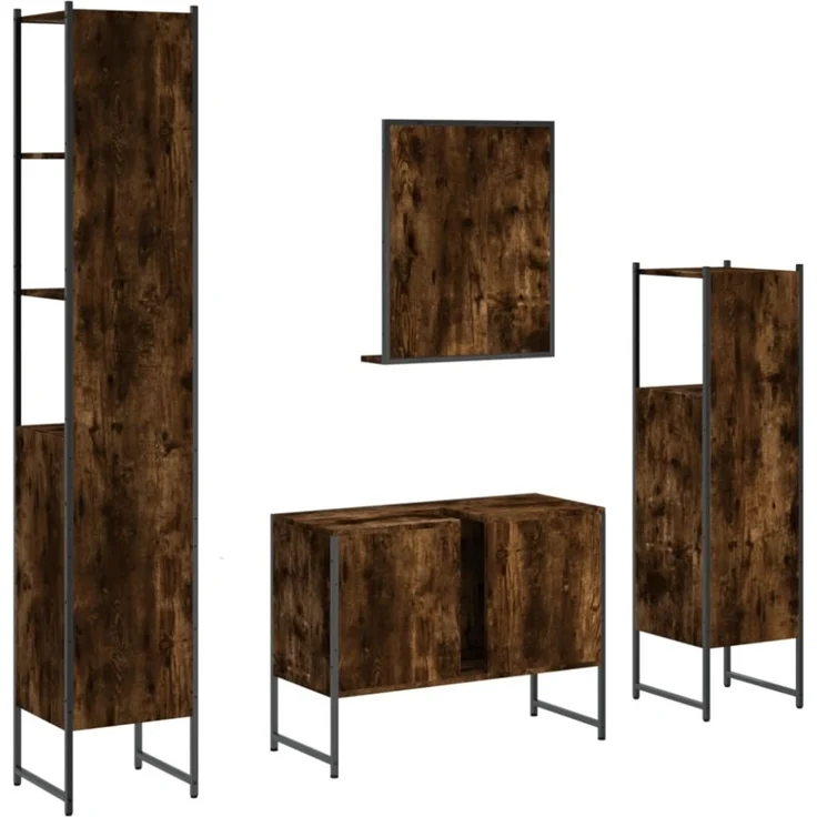 vidaXL 4-tlg. Badmöbel-Set Räuchereiche Holzwerkstoff 3214361 – Bild 12