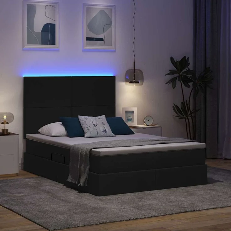 vidaXL LED-Speicherbett mit Matratze Schwarz 140 x 200 cm Stoff 3372359 – Bild 5