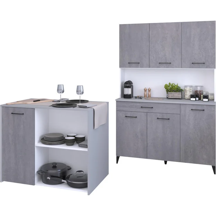 XXXL Küchenmöbel Beistellschrank & Buffet, Weiß, Holzwerkstoff, 80x200x120 cm, Küchenzeile ohne Geräte