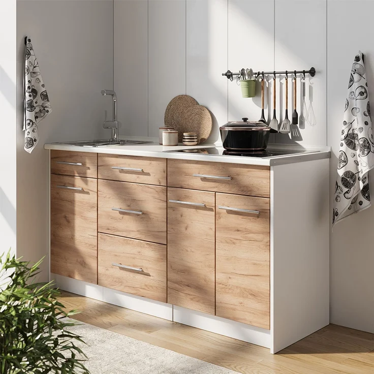 Küchenblock Fame-Line Goldkraft Eiche/Weiß 150 cm, AP Anthrazit Vicco – Bild 6