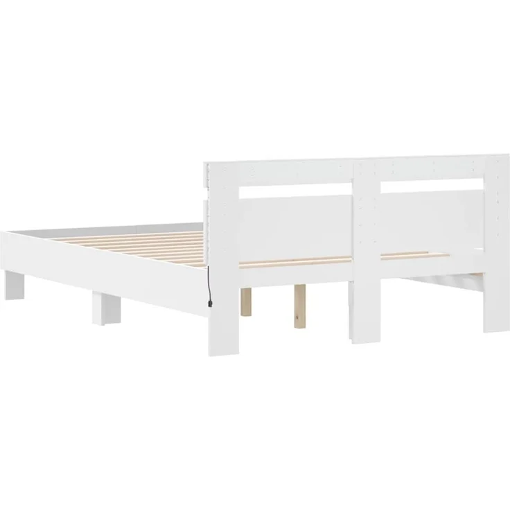 vidaXL Bettrahmen mit LED-Lichtleisten Weiß 137 x 190 cm Holzwerkstoff 3402851 – Bild 9