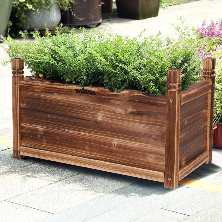 UNHO Blumenkästen Pflanzkasten Holz Pflanzkübel Rechteckig Blumenkasten Blumentopf Blumenkübel Hochbeet Frühbeet Garten Gemüsebeet Pflanzenkasten Tomaten 30x60x34 cm Braun