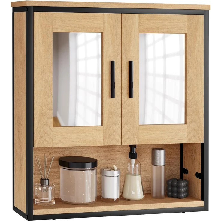 EUGAD Badmöbel-Set, (2-St), Unterschrank mit Tür und 2 offenen Ablagen, Badschrank mit 2 Spiegeln – Bild 8