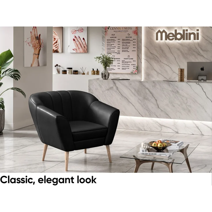 MEBLINI Sessel-Set KAIA 1+1 - Grau Kunstleder - für Wohnzimmer - Mini Lounge für zwei Personen - Sitzgarnitur - Polstergarnitur – Bild 2