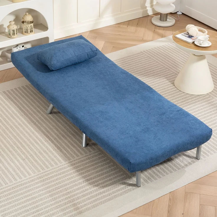 Polstersessel mit Bettfunktion, 3-in-1 Design, Schlafsessel, Gästebett, Stoffbezug, mit Kissen, Blau--Blau--80x75x83cm--YOUDENOVA – Bild 10