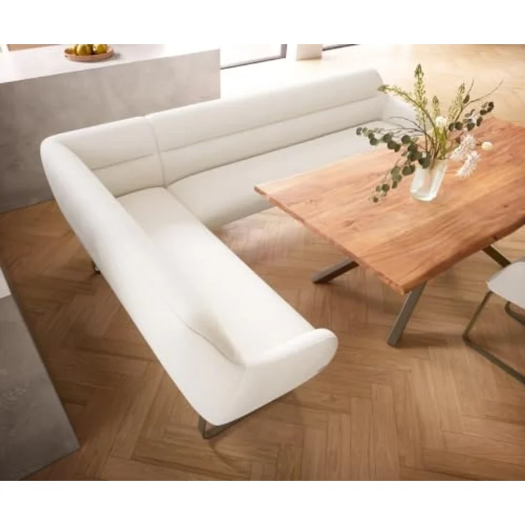 Esszimmerbank Taya-Flex 285x190 cm Bouclé Creme-Weiß Kufengestell flach Effektfinish Titan Taschenfederkern Rechts – Bild 6