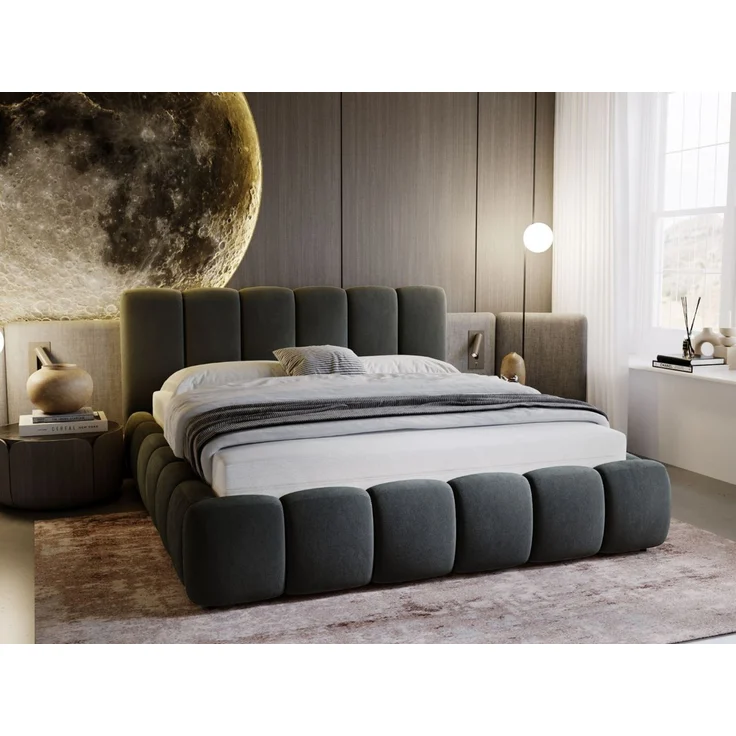 GRAINGOLD Cloud Bett 120x200, Polsterbett ohne Bettkasten, Velvet-Stoff, mit Lattenrost, Dunkelgrau – Bild 1