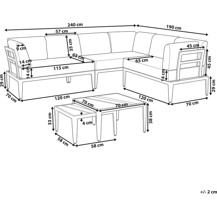 Ecksofa Lounge Set RIMA III Metall Beige – Bild 2