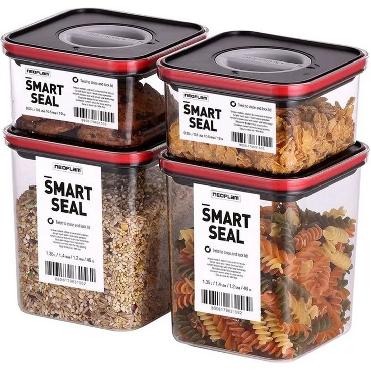 NEOFLAM® Vorratsdose Smart Seal Vorratsbehälter Set 4tlg. - Gr. 2x S, 2x M - Rot, Kunststoff (AS & PP), Silikon, (4-tlg)