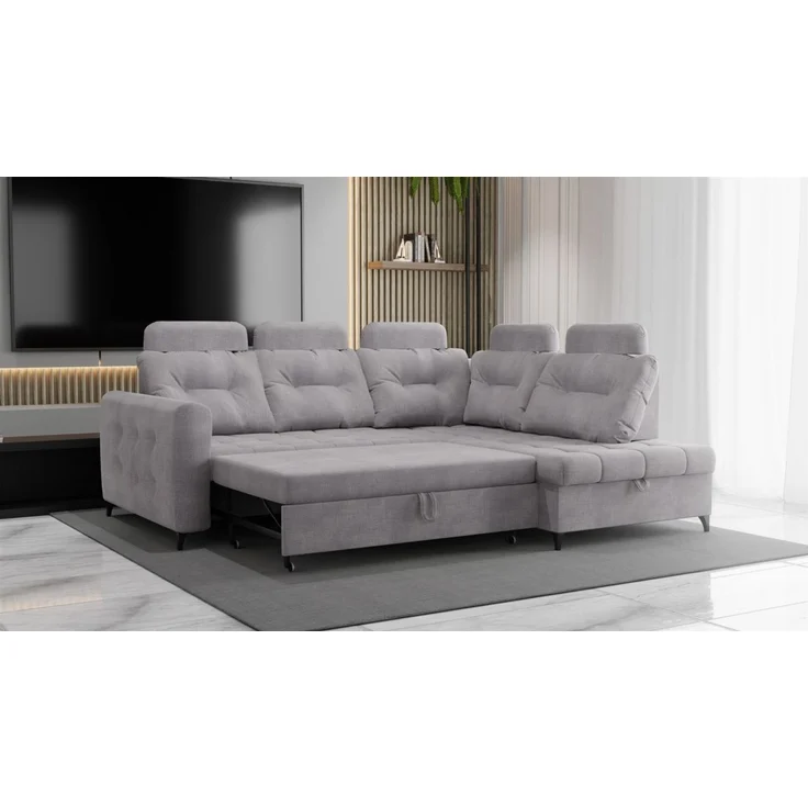 Ecksofa Schlafsofa Sofa WENDIE Stoff Hold Me Grau Ottomane Rechts – Bild 4