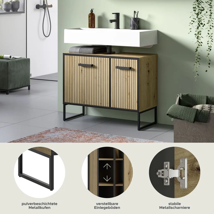 Bagno Waschbeckenunterschrank in Artisan Oak Nachbildung – Bild 7