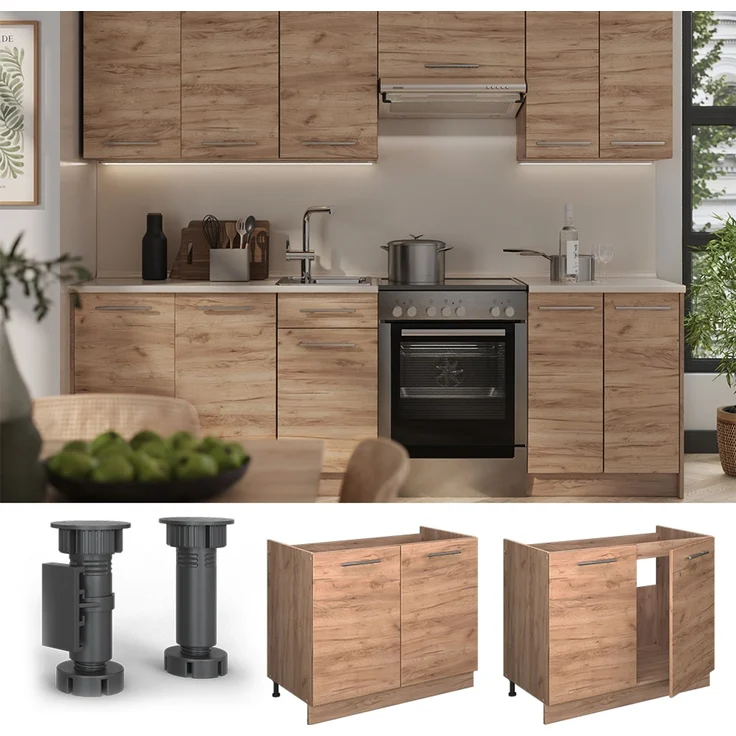 Spülenunterschrank Fame-Line Goldkraft Eiche/Goldkraft Eiche 100 cm, AP Marmor Vicco – Bild 4