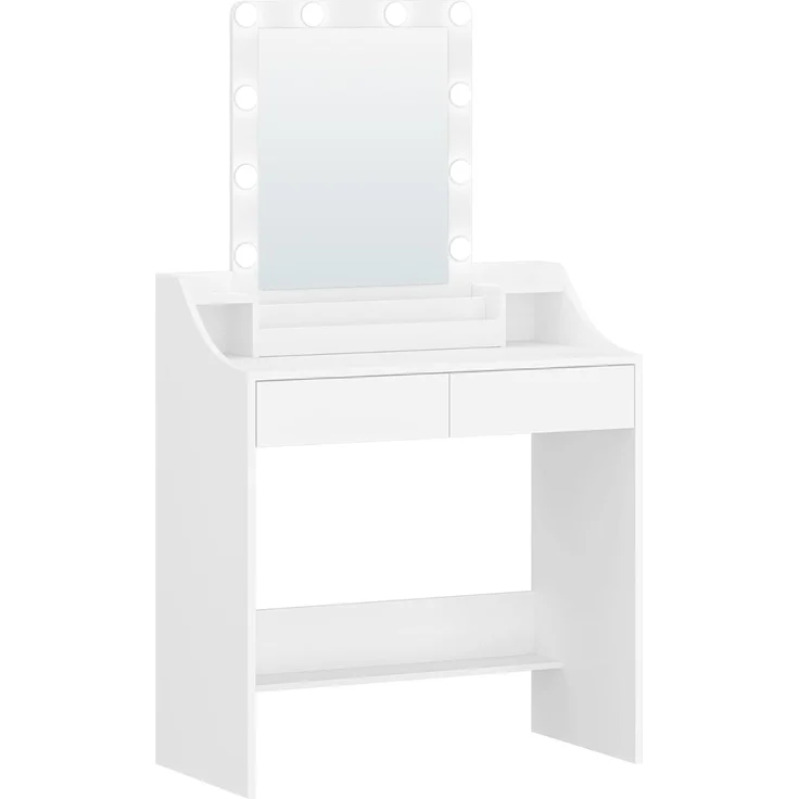 Hzuaneri Schminktisch mit LED-Beleuchtung, mit Spiegel, einstellbare Helligkeit, modern, 2 Schubladen & 3 Offenen Fächern, Weiß, 40x80x140 cm – Bild 2