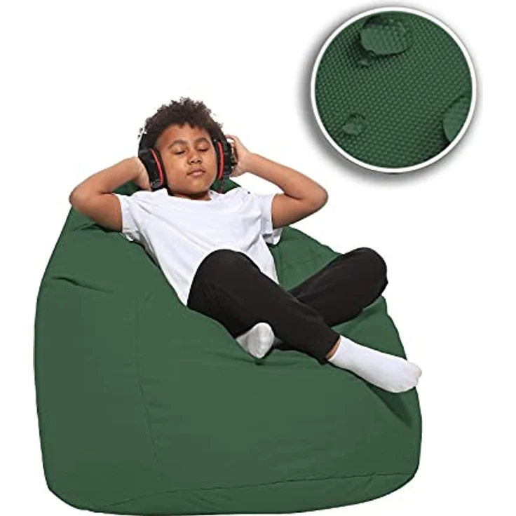 HomeIdeal - Sitzsack XXL Bodenkissen für Erwachsene & Kinder - Geeignet für Gaming oder Entspannen - Indoor wie Outdoor da er Wasserfest ist - mit EPS Perlen, Farbe:Dunkelgrün, Größe:XXL – Bild 9