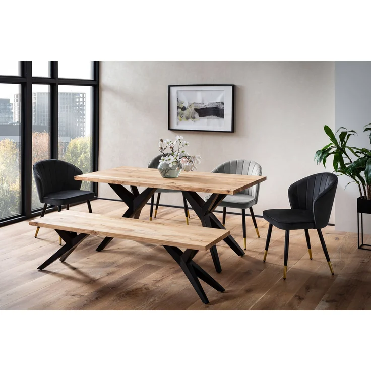 FINEBUY Esstisch FB66278 (Akazie Massivholz Rechteckig, 160x80x76 cm, Modern), Holztisch Esszimmer Modern, Esszimmertisch Groß – Bild 2
