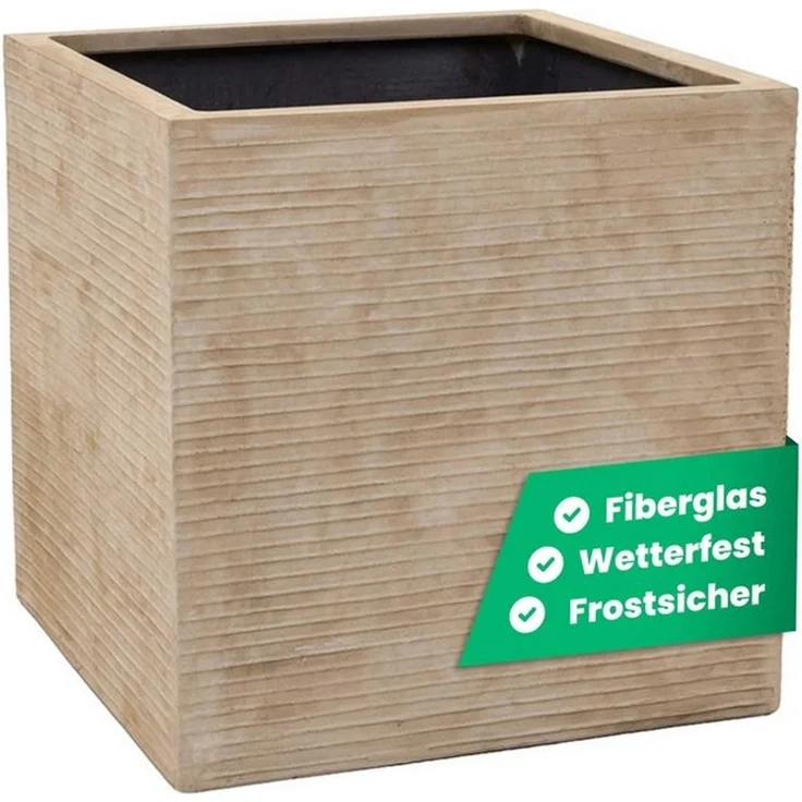 VIVANNO Pflanzkübel Fiberglas BLOCK Würfel - Streifenbeige Gestreift (1 St), 40x40x40 cm – Bild 4