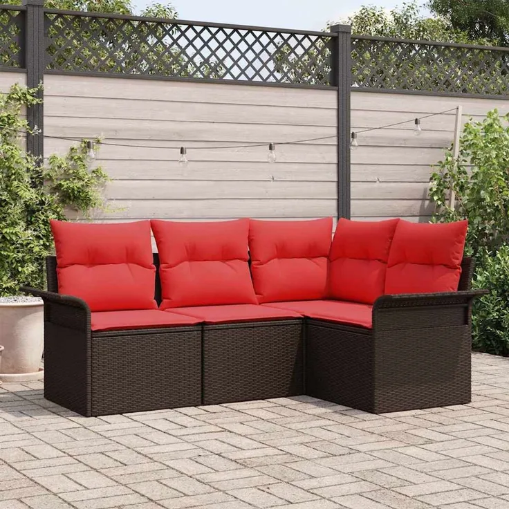 vidaXL Gartensofa-set mit Speicher 4 pcs Braun Poly-Rattan 3354013