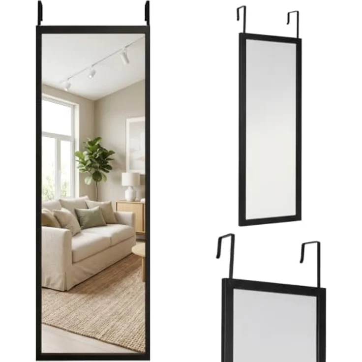 EDAXO Türspiegel Aina, Schwarz, 36x110 cm, stoßfestes Glas, einfache Montage für Türen – Bild 8