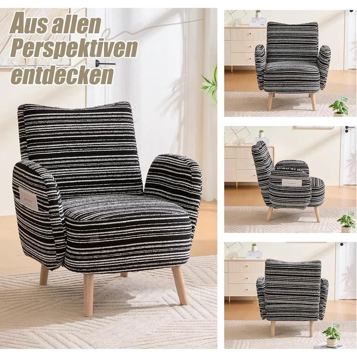 Ohrensessel Relaxsessel Fernsehsessel Lesesessel 77x81cm Schwarz – Bild 6