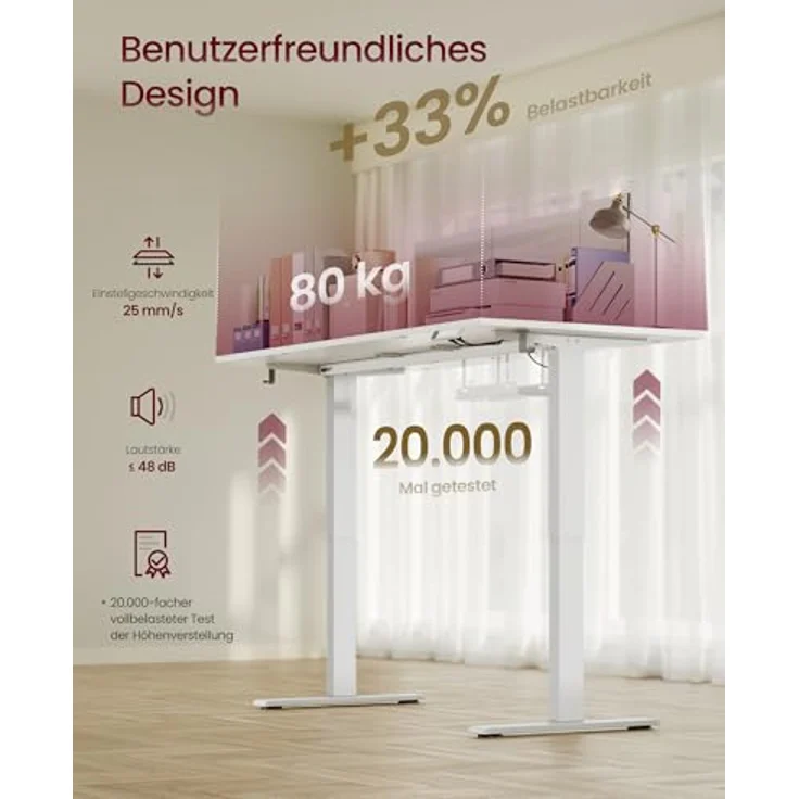 VASAGLE Höhenverstellbarer Schreibtisch, 180x80 cm, USB-C-Anschluss, Ablage für Steckdosenleiste, Stehtisch, Erinnerung bei langem Sitzen, 3 Speichertasten, für Büro, mattweiß LSD148WZ02 – Bild 8