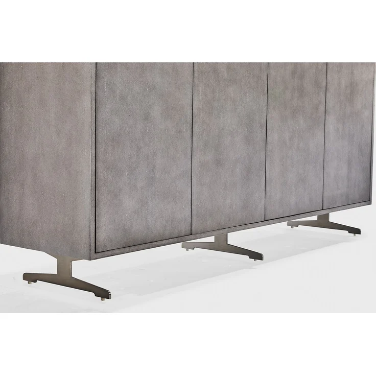 KAWOLA Sideboard GALA 4 Türen Kunstleder grau Fuß Edelstahl gebürstet 85 x 40 x 180 cm – Bild 4