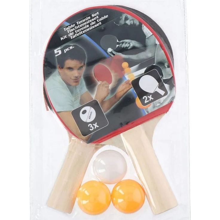 Tischtennis Set 5tlg. 2 Holz Schläger und 3 Bälle Urlaub Hobby Freizeit Spielen