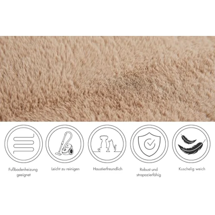 -LUXOR- living Teppich Coste gemütlicher Hochflor Kunstfell Teppich Fellimitat in Schaffelloptik 80 cm rund Taupe – Bild 4