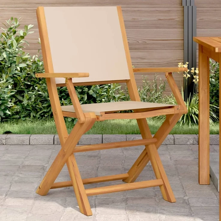 vidaXL Gartenstühle 2 Stk. Beige Massivholz Akazie & Stoff 367672 – Bild 1