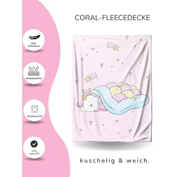 Wohndecke Einhorn Fleece-Decke 150x200 cm, Geschenk, kuschelige Unicorn Decke, MTOnlinehandel, Sofadecke, Überwurf für Einhorn Fans, passend zur Bettwäsche – Bild 2