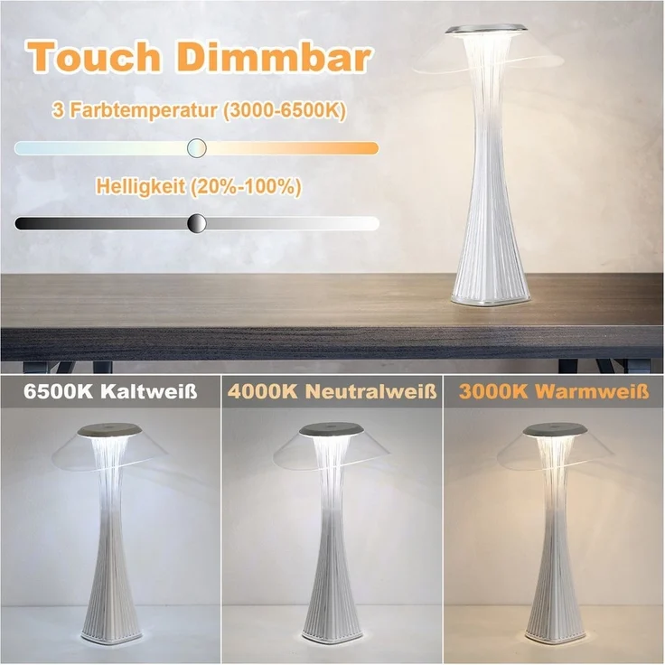 Nettlife LED Nachttischlampe Dimmbar Modern USB mit 3 Helligkeitsstufen Tischleuchte Tischlampe, Dimmbar, LED fest integriert, Kaltweiß, Naturweiß, Warmweiß, für Schlafzimmer, Büro, Wohnzimmer, Arbeitszimmer – Bild 2