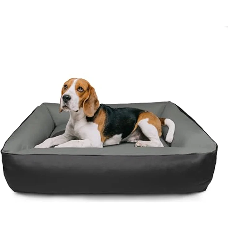 BedDog 2in1 Hundebett MAX QUATTRO, großes Hundekörbchen aus Cordura, waschbares Hundebett mit Rand, Hundesofa (L) ca. 80 x 65 x 18 cm, ROCK-FLOW (grau/anthrazit) – Bild 5