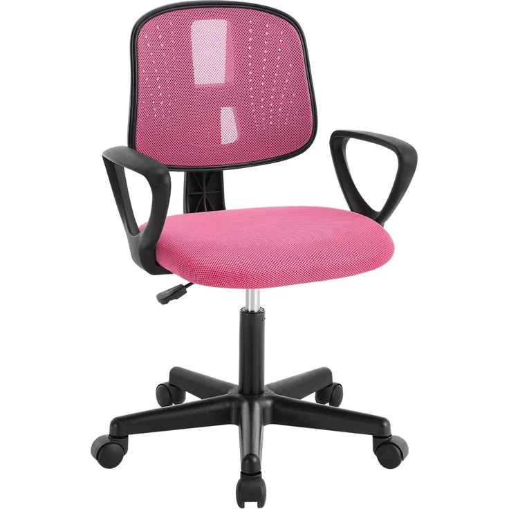 Klihome Schreibtischstuhl Kinder, Kinderschreibtischstuhl ergonomisch, Drehstuhl Kinderstuhl höhenverstellbar, mit Rollen Armlehnen, atmungsaktive Netzstoff-Rückenlehne, Rosa, K0004BS