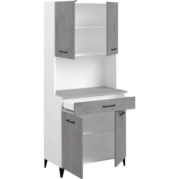 Mehrzweckschrank-Set >Malice 5< (3-teilig) Buffet + Insel + Beistellschrank, Beton Optik hell / weiß – Bild 3
