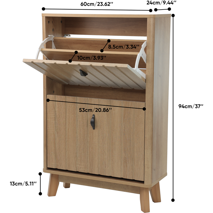 Abrihome Schuhregal mit Klappfächern, Eichenholz, 60x24x94 cm – Bild 6