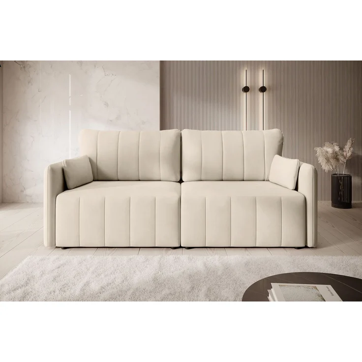 Selsey 'Louisos ' 3-Sitzer Schlafsofa in Samt mit schwarzen Beinen, Creme – Bild 2