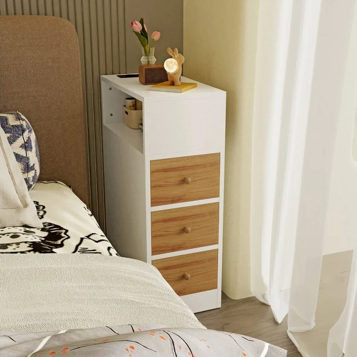 JEOBEST Nachttisch Nachttische mit 4 Etagen Stauraum, (1-St)Schmaler Beistelltisch,für Schlafzimmer,Wohnzimmer,Moderner Stil – Bild 4