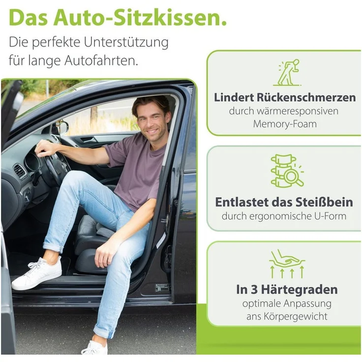 feela Sitzkissen Orthopädisches Auto-Sitzkissen – entlastet Rücken & Steißbein, Mehr Komfort auf langen Fahrten – fördert Haltung & entspanntes Sitzen – Bild 2