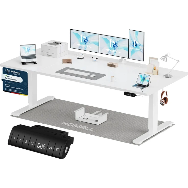 Homall Höhenverstellbarer Schreibtisch 200x80 cm mit USB-A Ladeanschluss, Elektrischer Schreibtisch mit Kabel Management Tray, Standing Desk mit 3 Memory Funktion, Computertisch Weiß