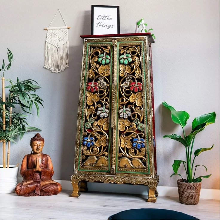 livasia Kommode livasia Glasmosaikschrank mit Blumen, Kommode 65x28x130cm – Bild 1