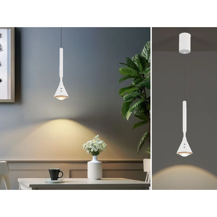 Akku Hängelampe Weiß dimmbar & Tageslicht, höhenverstellbar, Ø 10cm – Bild 1