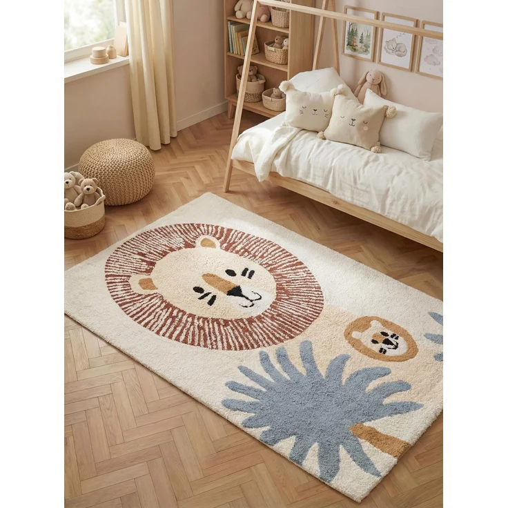 Hanse Home Kinderteppich Leander - Pflegeleichter Teppich Junge Mädchen, rutschfest & Waschbarer Formteppich Löwe, Kinderzimmer Weicher Spielteppich, Spielunterlage - Creme Multifarben, 140x200 cm