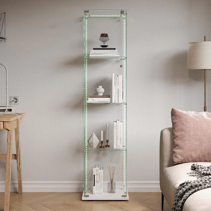 Glasvitrine Standvitrine mit LED 4 Etagen Holz – Bild 3