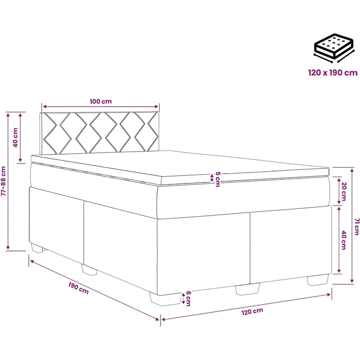 vidaXL Boxspringbett mit Matratze Schwarz 120 x 190 cm Samt 3450682 – Bild 11