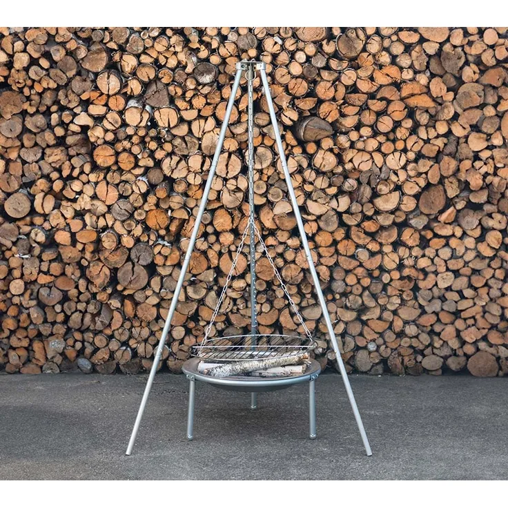 VENTURE HOME Schwenkgrill, Komplettset mit Dreibein, Grillrost & Feuerschale, Stahl, Silber, Ø 50 cm