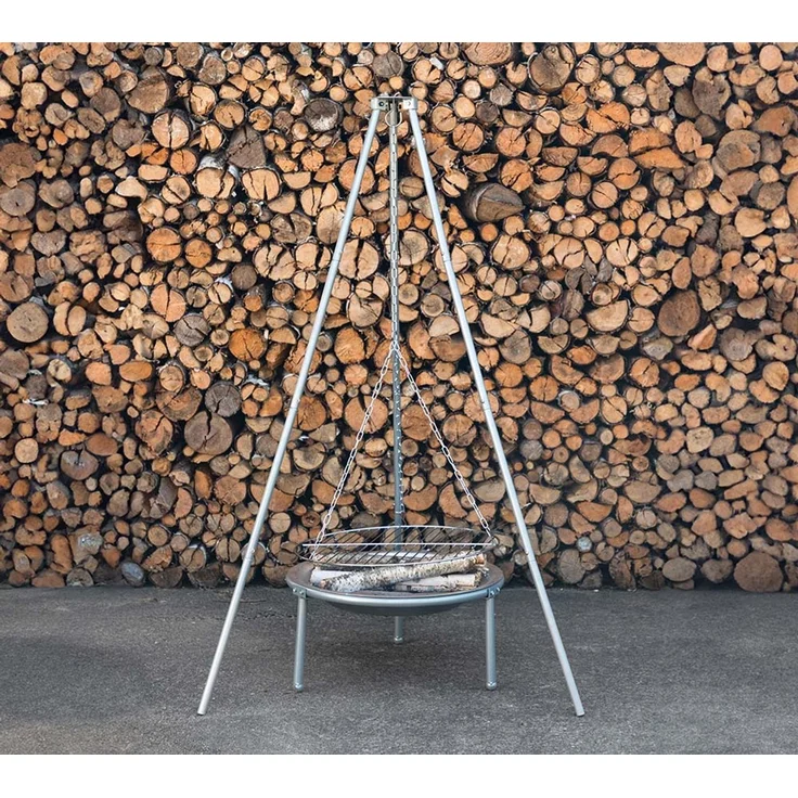 VENTURE HOME Schwenkgrill, Komplettset mit Dreibein, Grillrost & Feuerschale, Stahl, Silber, Ø 50 cm