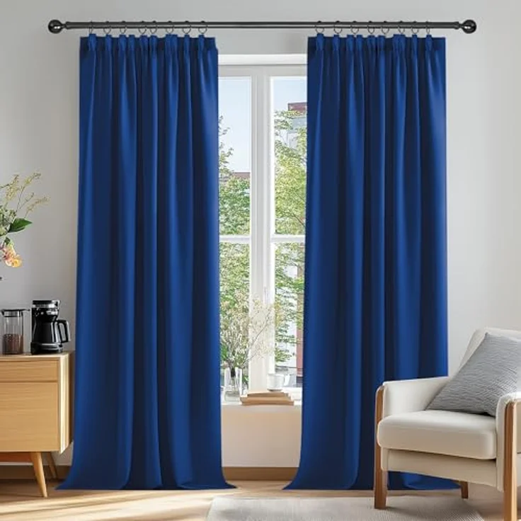 Deconovo Blickdichte Vorhänge mit Kräuselband Gardinen UV-Schutz Königsblau | 2er Set, H 220 x B 140 cm, Thermogardine, Wohnzimmer und Schlafzimmer Gardinen, für Thermal Curtains, Übergardinen – Bild 2