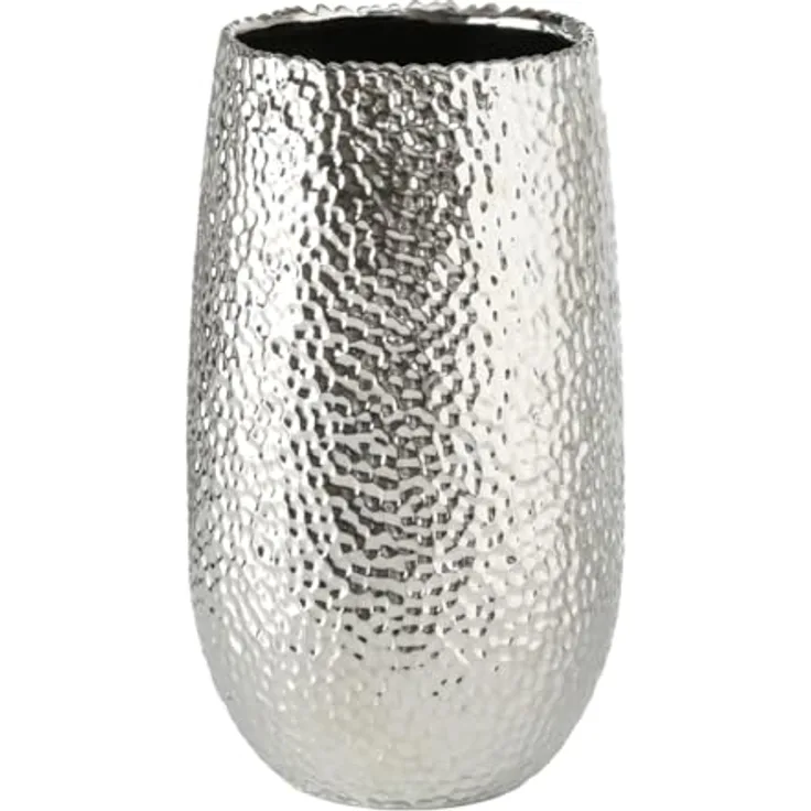 Boltze Vase Lajos, elegante Silberne Keramikvase, Höhe 31 cm, Metallic-Optik, wasserdicht für frische Blumenarrangements